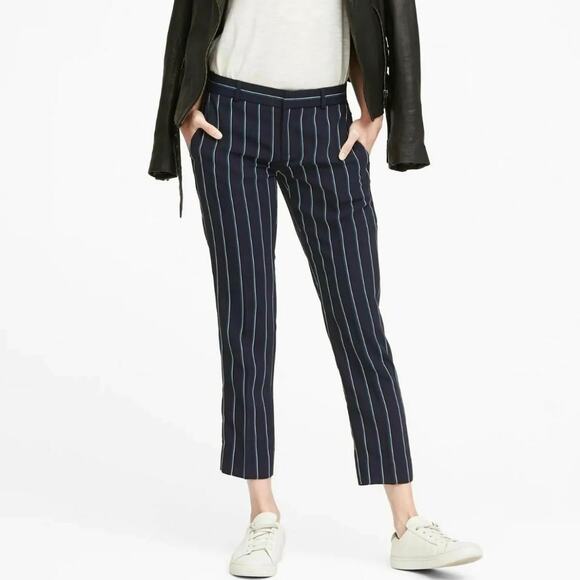 Banana Republic Navy Striped Crepe Avery Ankle Pants - Picture 1 of 11
